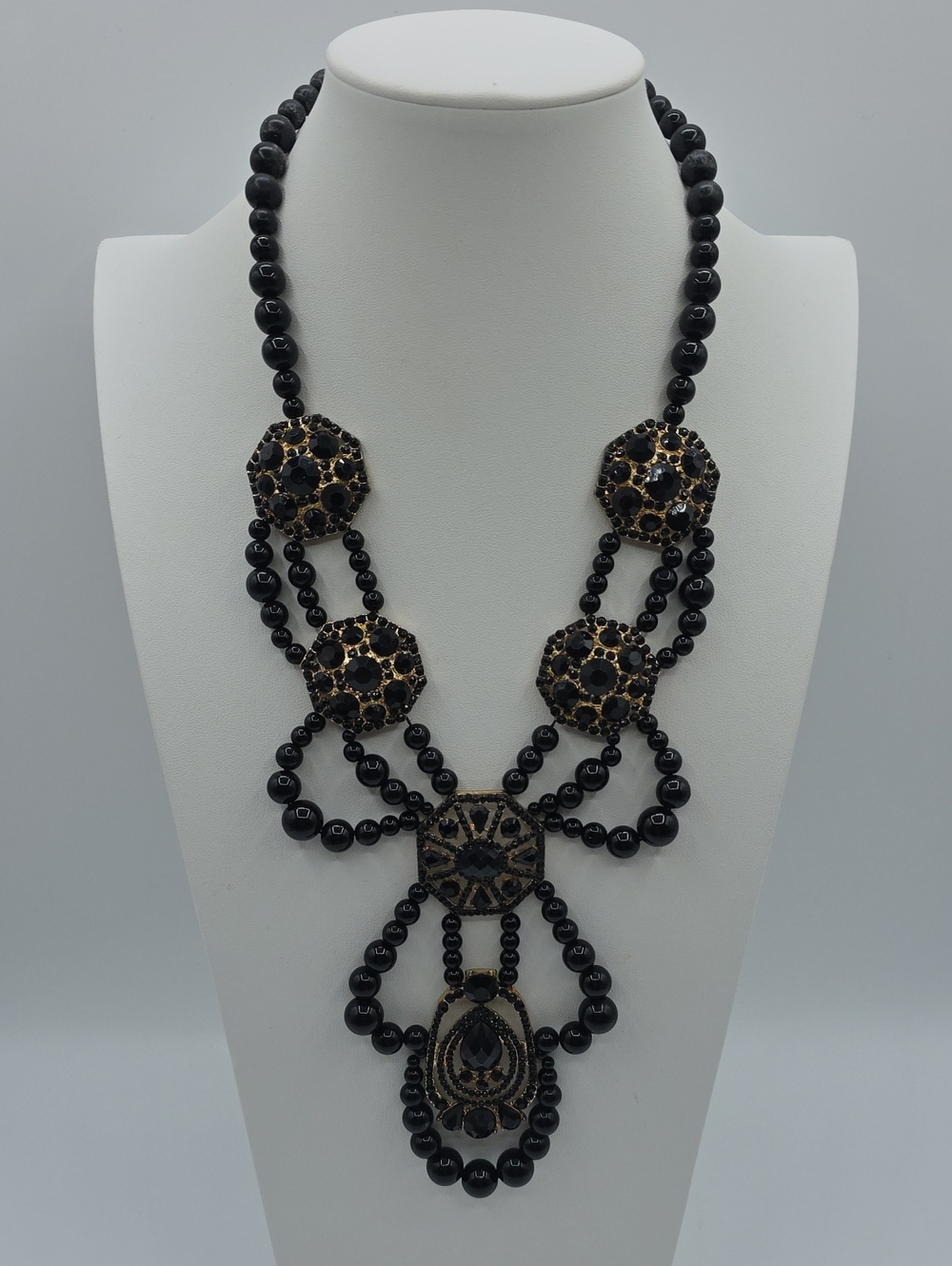 Black and Gold Awesone Statement Beaded Necklace